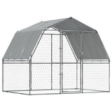 Hondenkennel met dak en deur gegalvaniseerd staal zilverkleurig - AllerleiShop