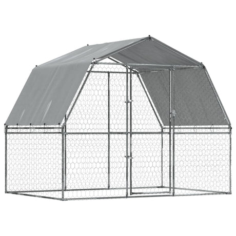 Hondenkennel met dak en deur gegalvaniseerd staal zilverkleurig - AllerleiShop