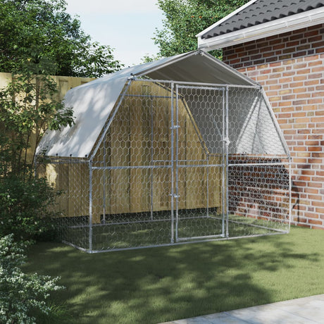 Hondenkennel met dak en deur gegalvaniseerd staal zilverkleurig - AllerleiShop