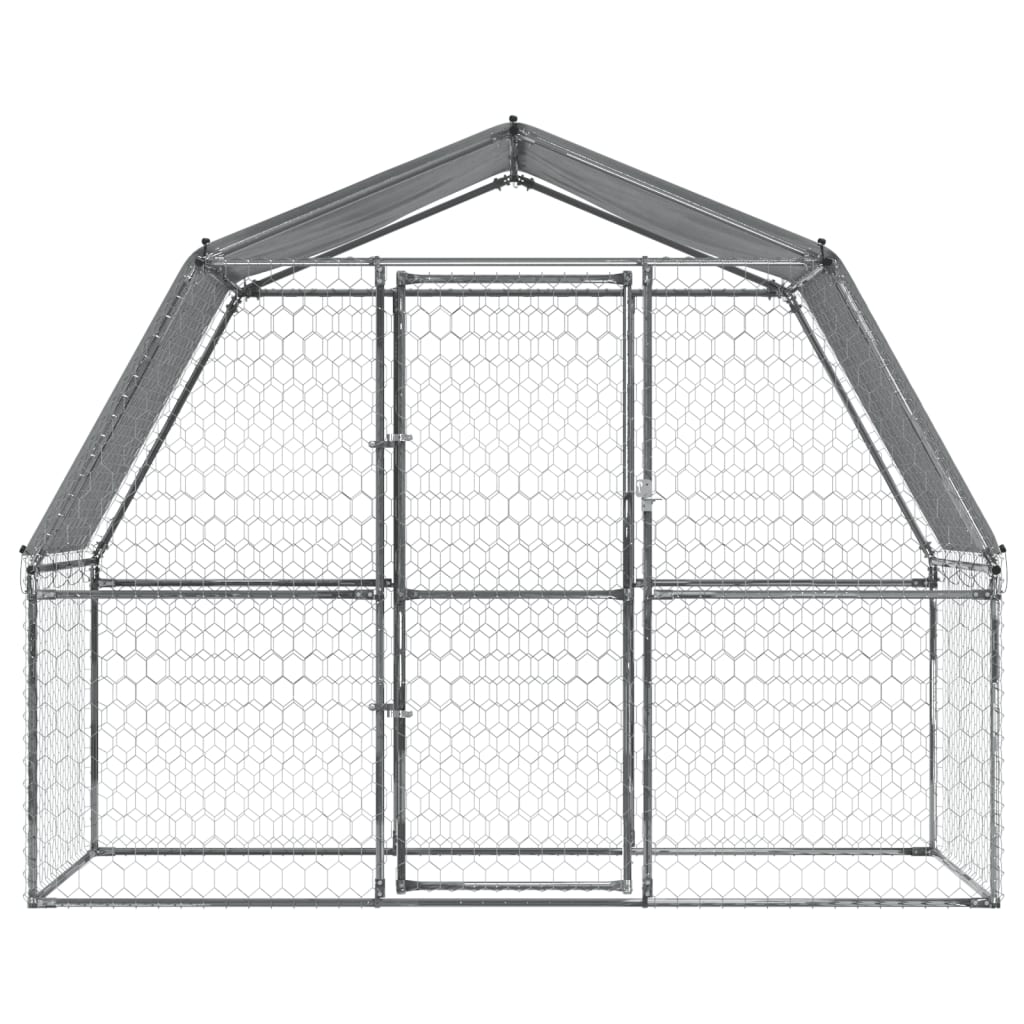 Hondenkennel met dak en deur gegalvaniseerd staal zilverkleurig - AllerleiShop