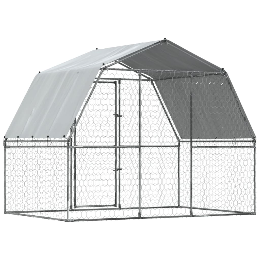 Hondenkennel met dak en deur gegalvaniseerd staal zilverkleurig - AllerleiShop