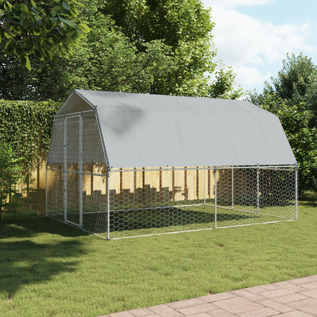 Hondenkennel met dak en deur gegalvaniseerd staal zilverkleurig - AllerleiShop