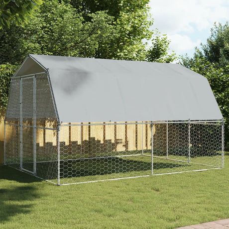 Hondenkennel met dak en deur gegalvaniseerd staal zilverkleurig - AllerleiShop