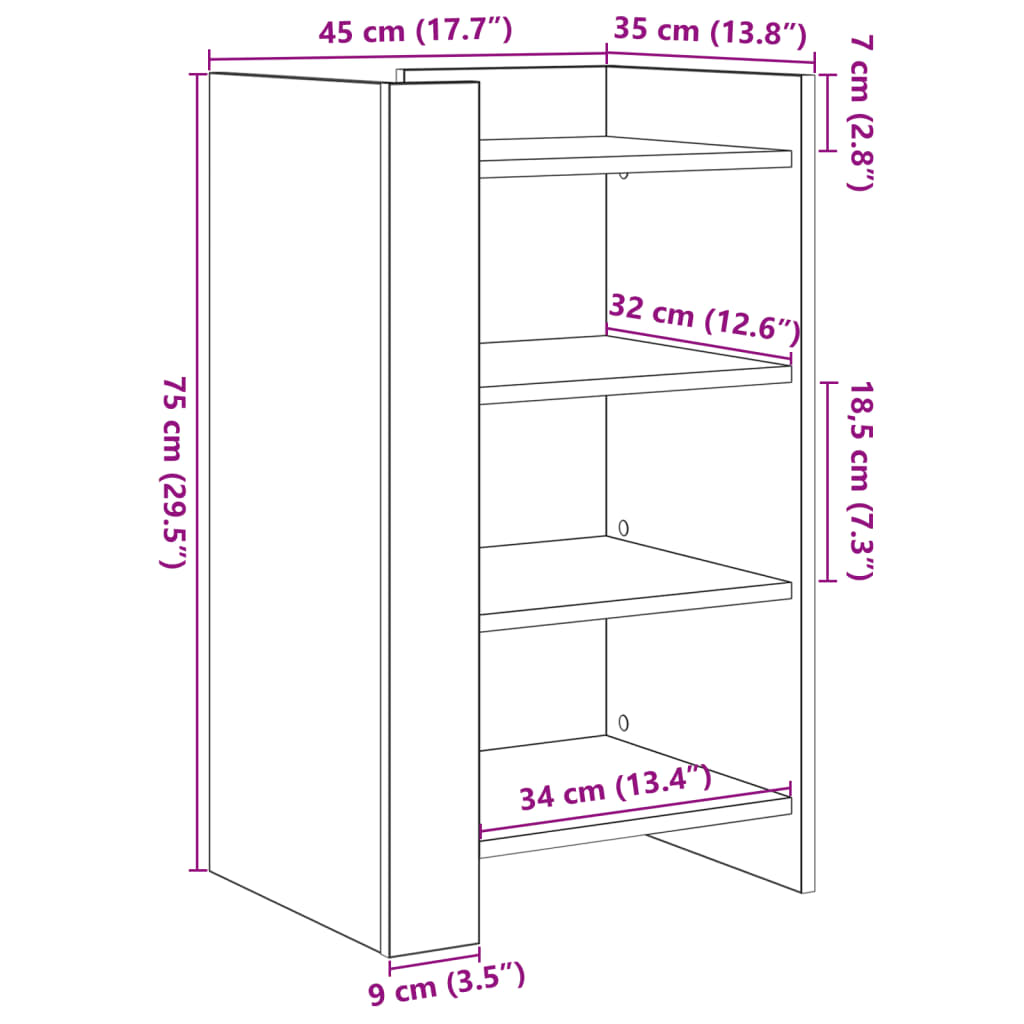 Dressoir 45x35x75 cm bewerkt hout wit - AllerleiShop