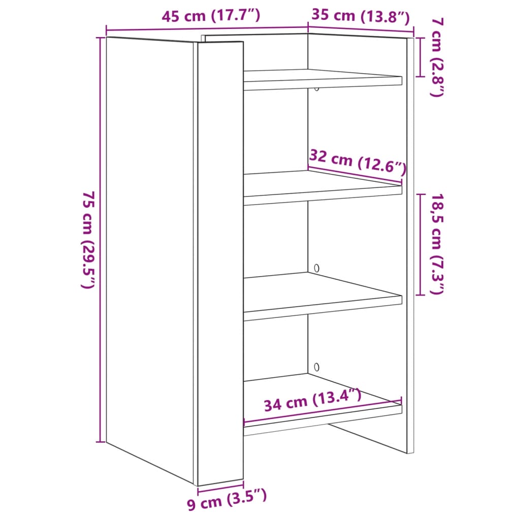 Dressoir 45x35x75 cm bewerkt hout grijs sonoma eikenkleurig - AllerleiShop