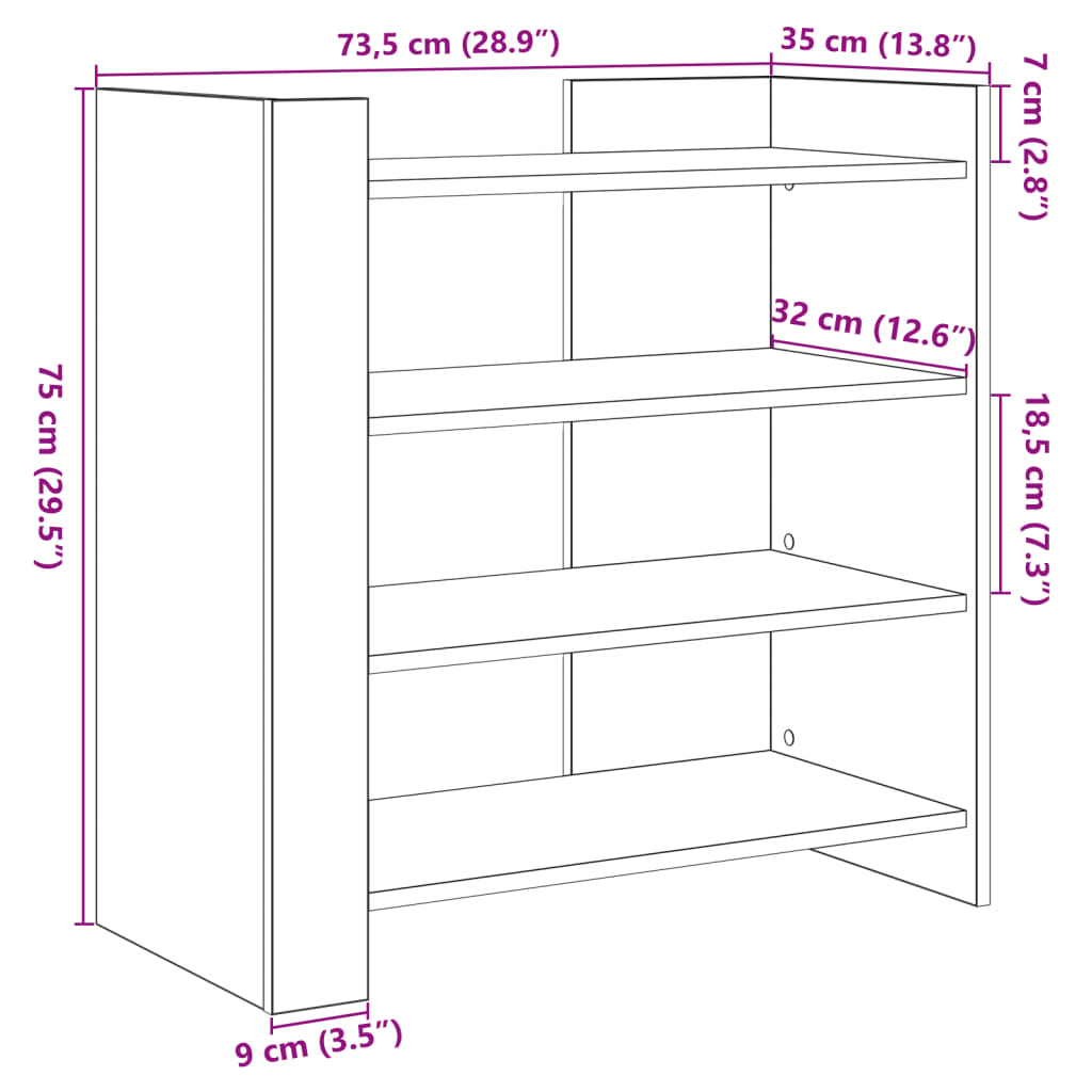 Dressoir 73,5x35x75 cm bewerkt hout wit - AllerleiShop