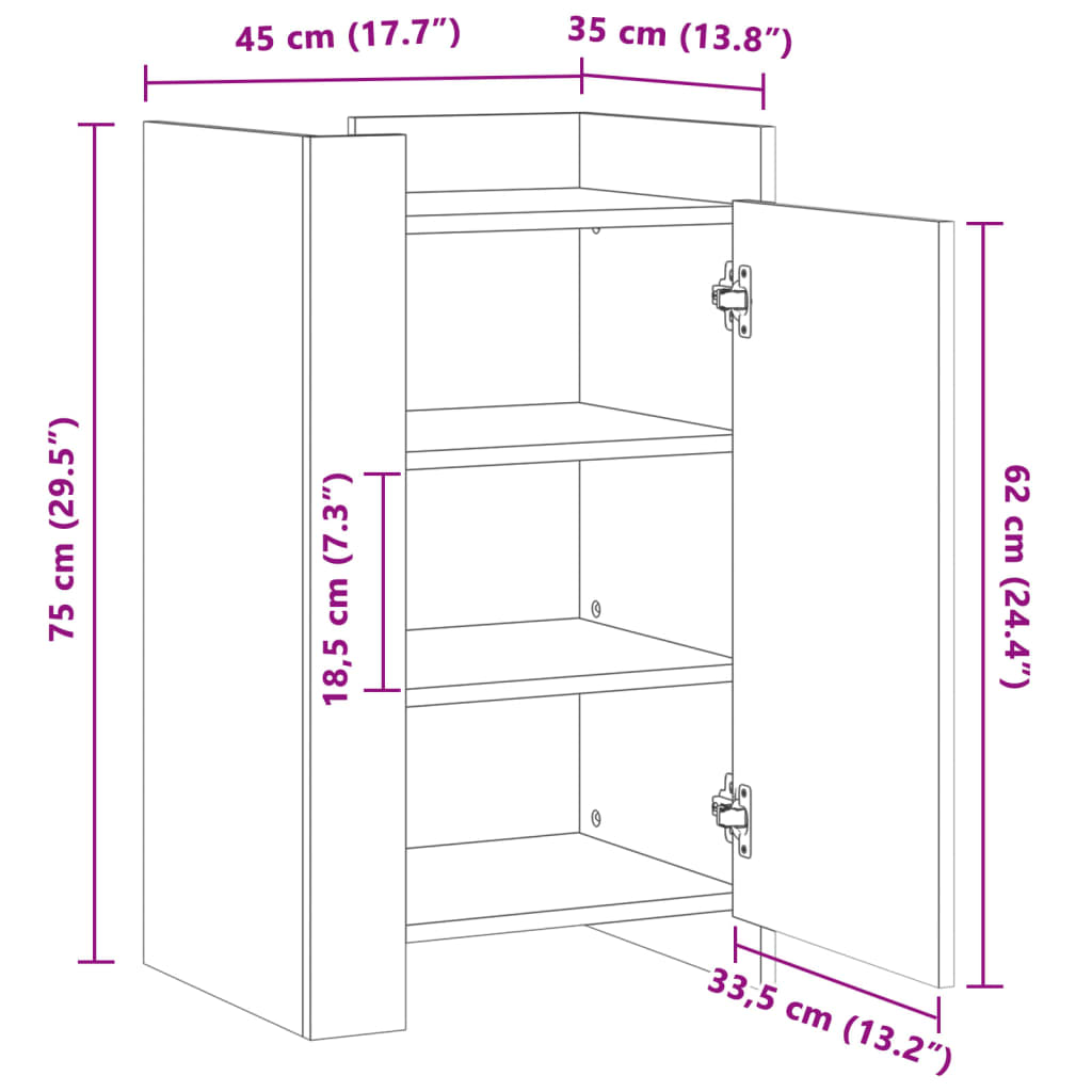 Dressoir 45x35x75 cm bewerkt hout betongrijs - AllerleiShop