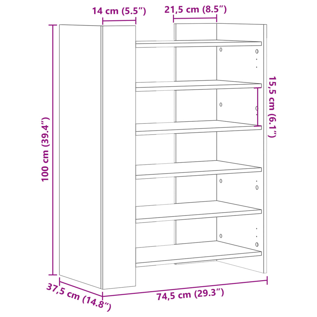 Schoenenkast 74,5x37,5x100 cm bewerkt hout wit - AllerleiShop