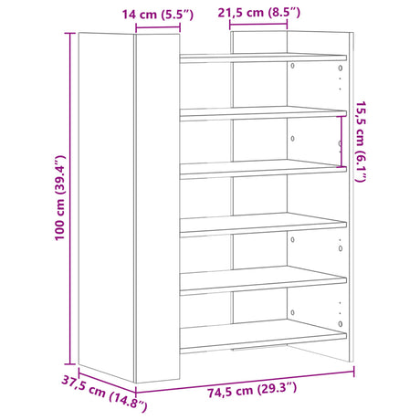 Schoenenkast 74,5x37,5x100 cm bewerkt hout wit - AllerleiShop