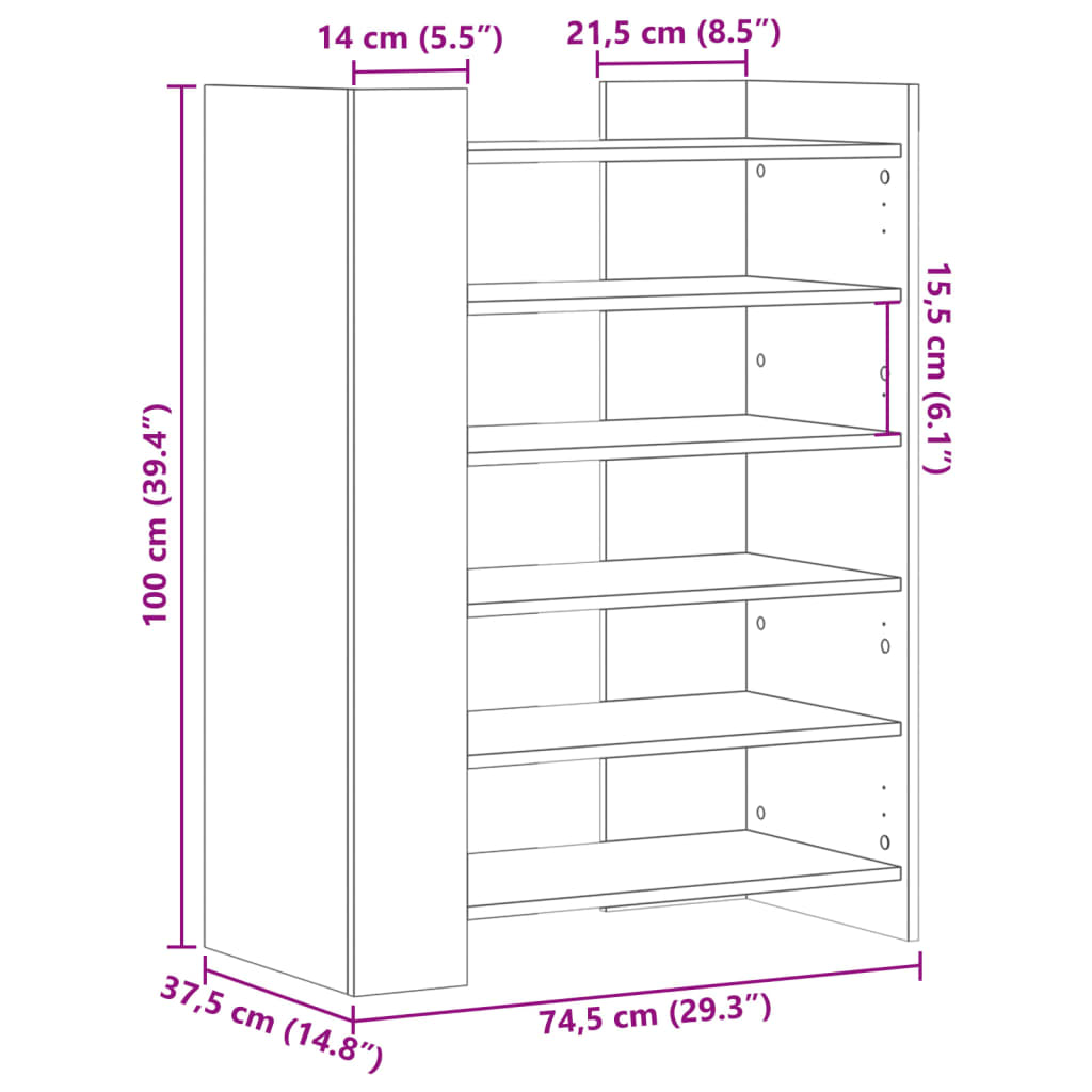 Schoenenkast 74,5x37,5x100 cm bewerkt hout sonoma eikenkleurig - AllerleiShop