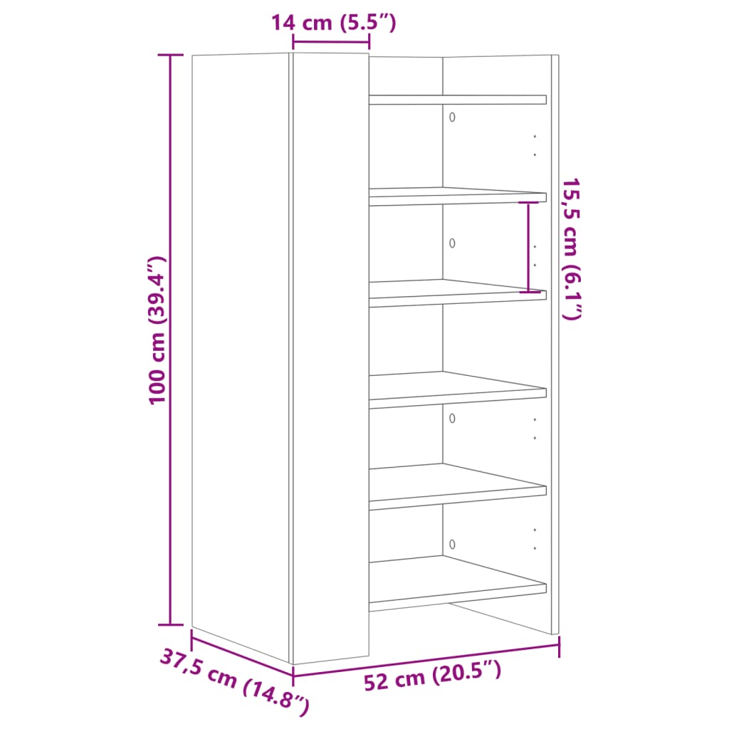 Schoenenkast 52x37,5x100 cm bewerkt hout wit - AllerleiShop