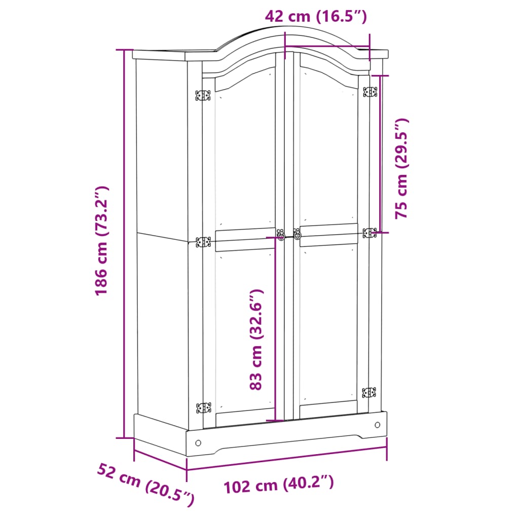 Kledingkast Corona wit 102x52x186 cm massief grenenhout - AllerleiShop