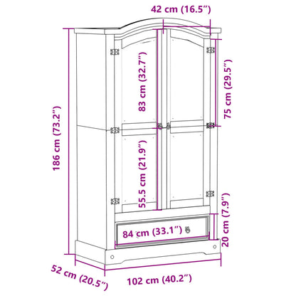 Kledingkast Corona 102x52x186 cm massief grenenhout - AllerleiShop