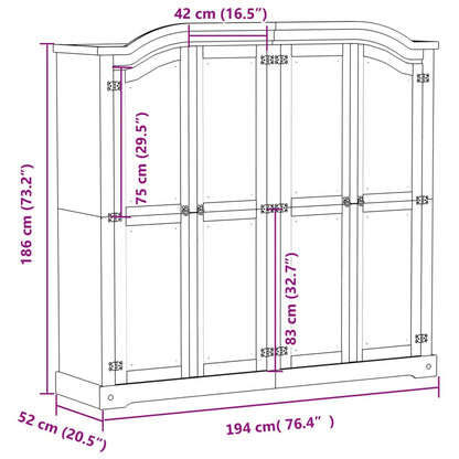 Kledingkast Corona 194x52x186 cm massief grenenhout - AllerleiShop