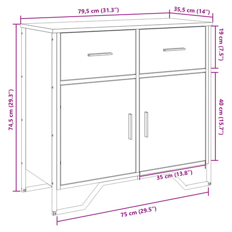 Dressoir 79.5x35,5x74,5 cm bewerkt hout sonoma eikenkleurig - AllerleiShop