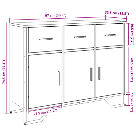 Dressoir 97x32,5x74,5 cm bewerkt hout gerookt eikenkleurig - AllerleiShop