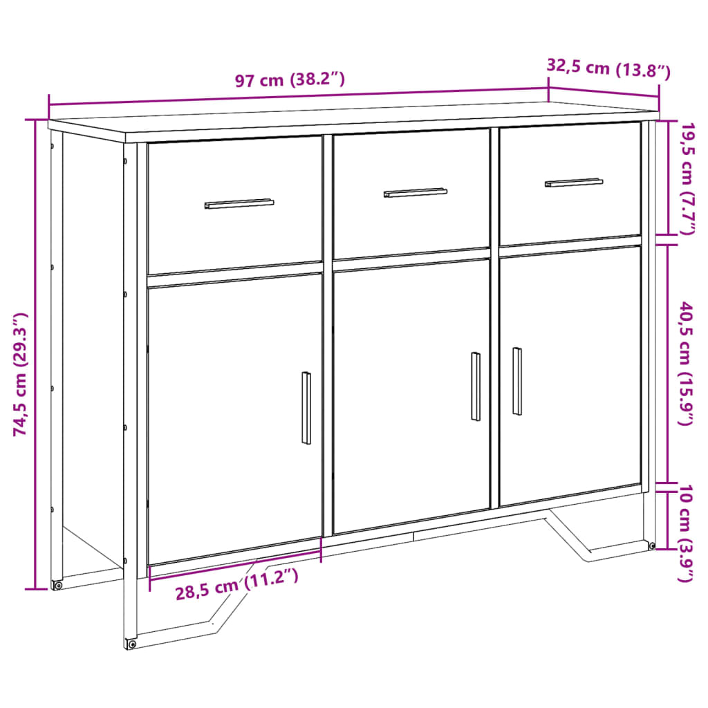 Dressoir 97x32,5x74,5 cm bewerkt hout bruin eikenkleur - AllerleiShop