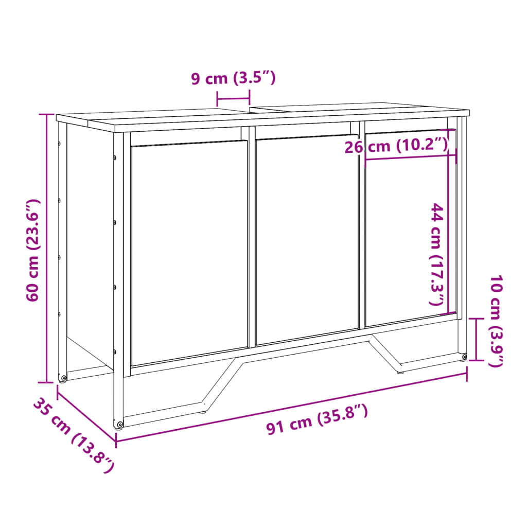 Wastafelkast 91x35x60 cm bewerkt hout zwart - AllerleiShop