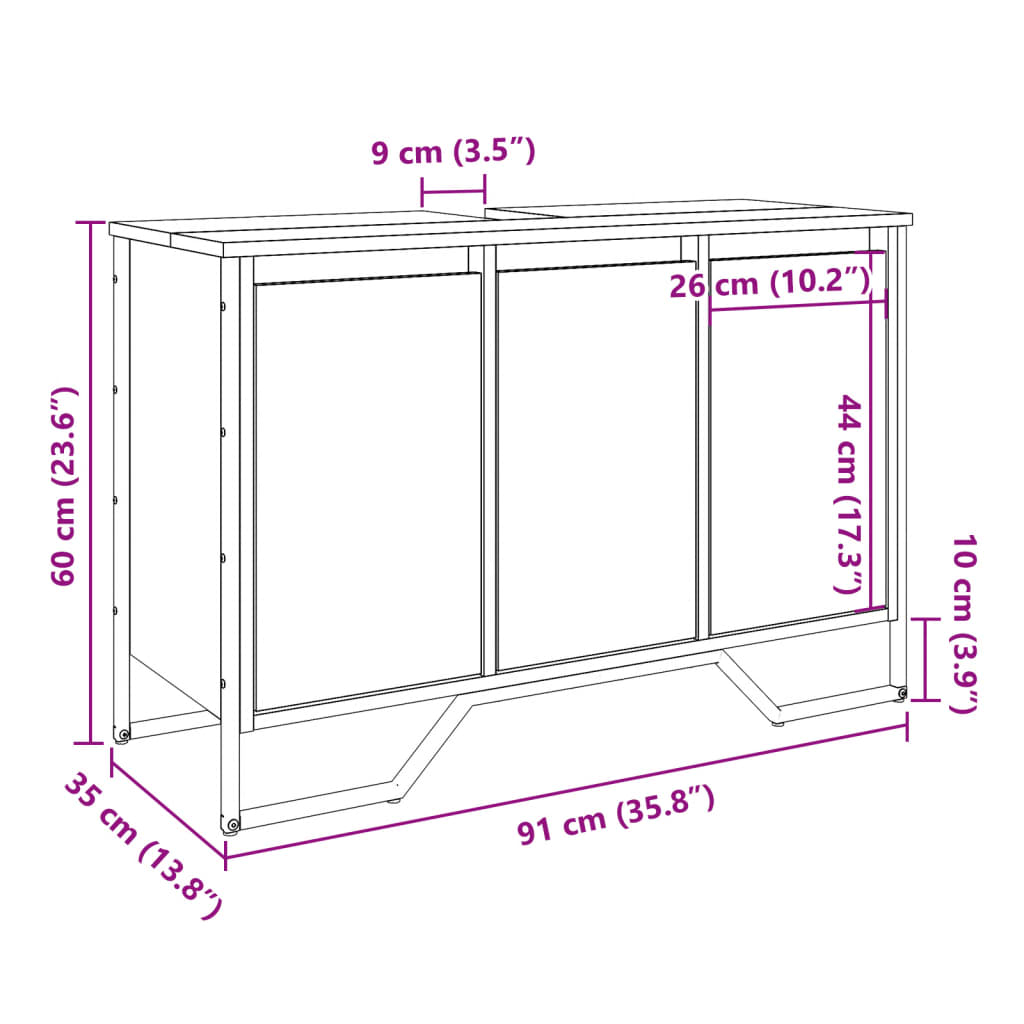 Wastafelkast 91x35x60 cm bewerkt hout gerookt eikenkleurig - AllerleiShop