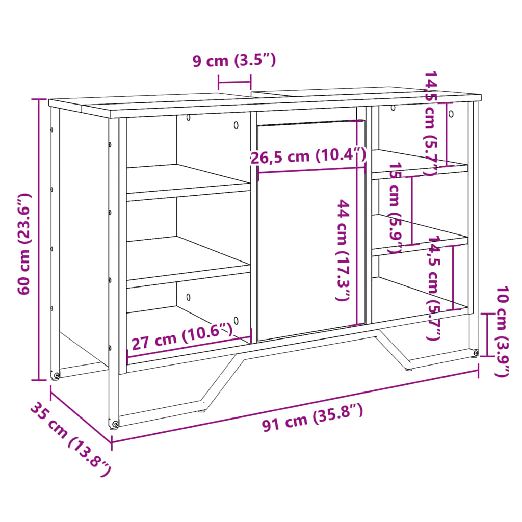 Wastafelkast 91x35x60 cm bewerkt hout zwart - AllerleiShop