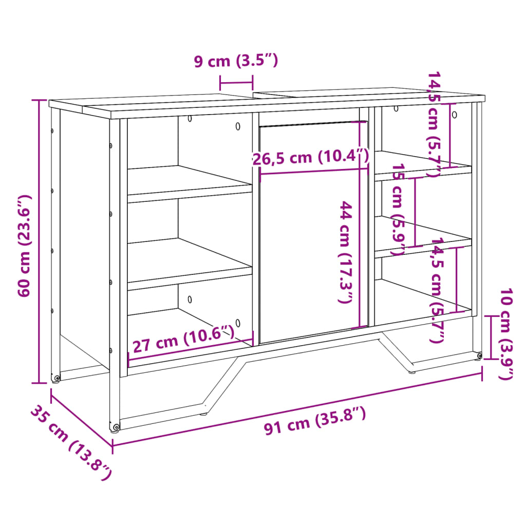 Wastafelkast 91x35x60 cm bewerkt hout grijs sonoma eikenkleurig - AllerleiShop