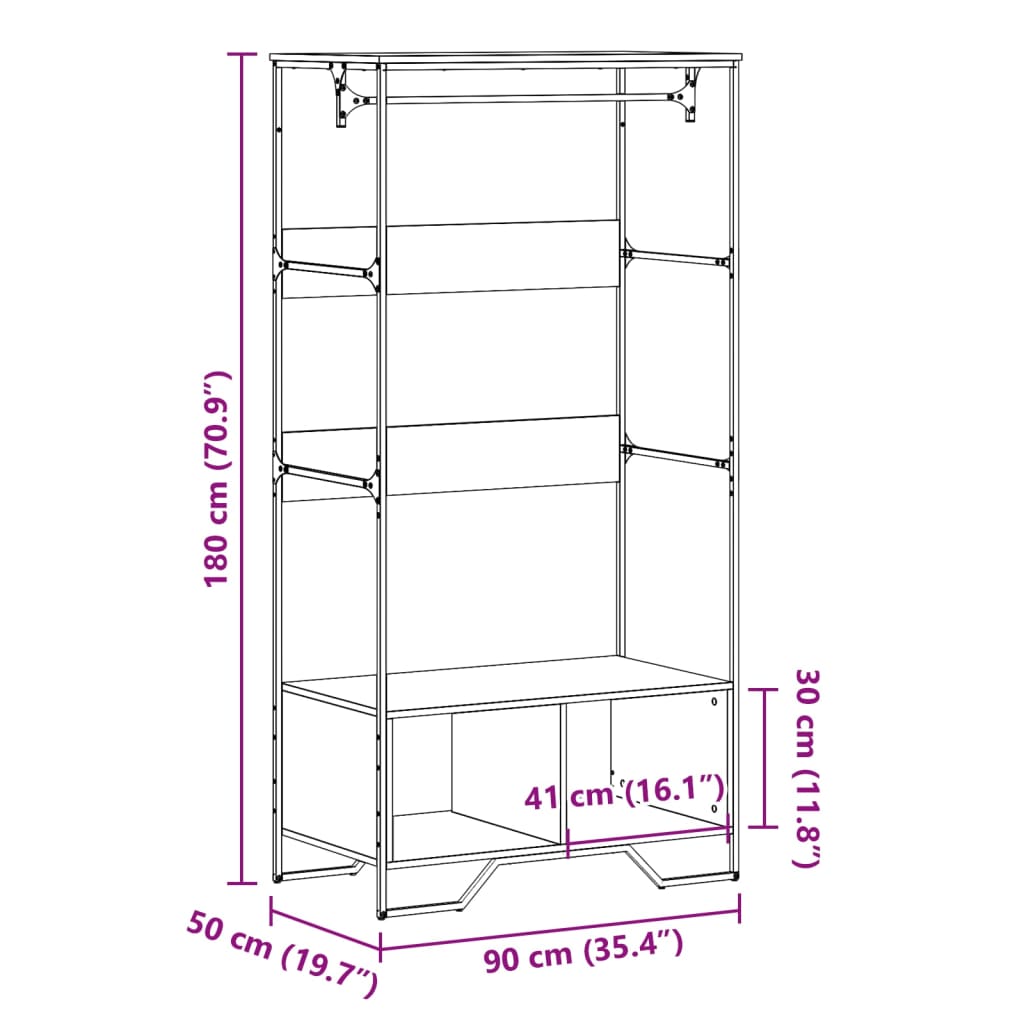 Kledingkast 90x50x180 cm bewerkt hout gerookt eikenkleurig - AllerleiShop