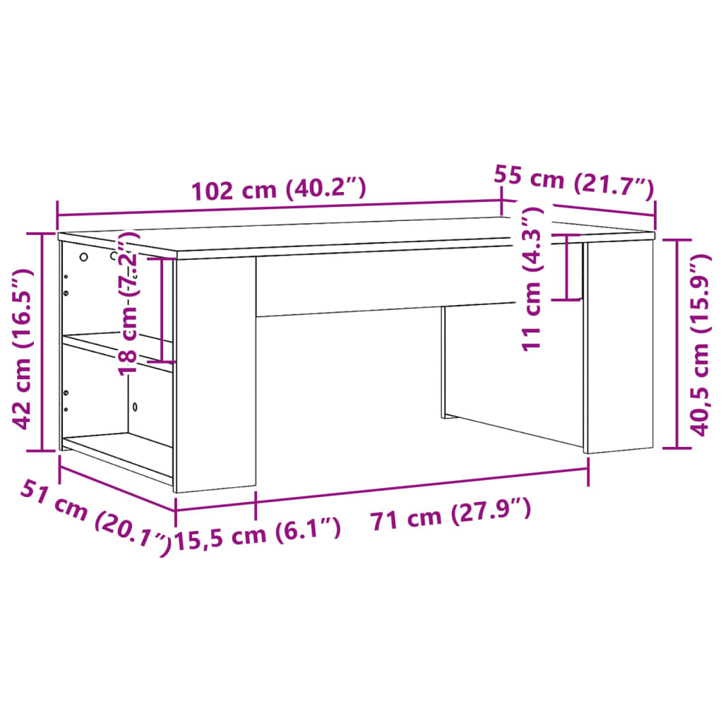 Salontafel 102x55x42 cm bewerkt hout betongrijs