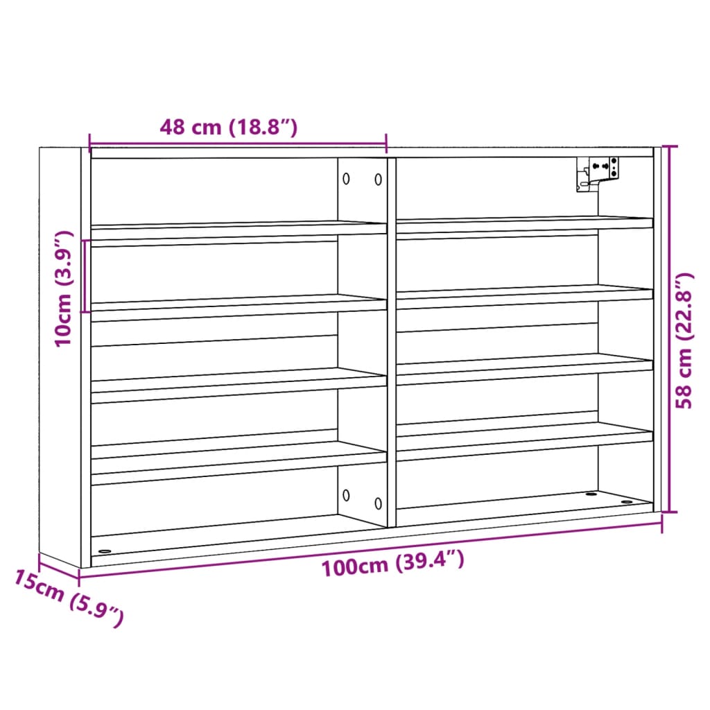 Vitrinekast 100x15x58 cm bewerkt hout wit - AllerleiShop