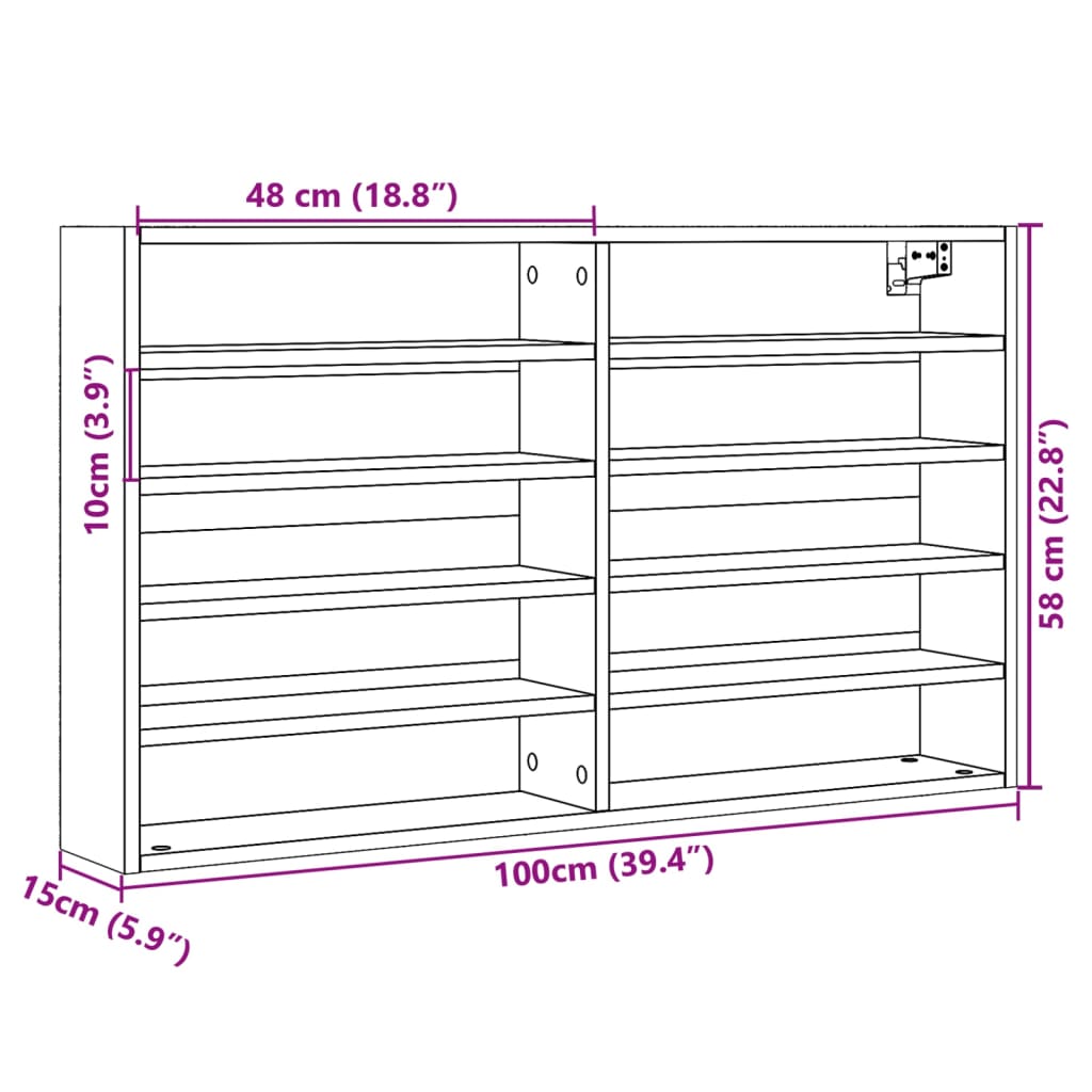 Vitrinekast 100x15x58 cm bewerkt hout betongrijs - AllerleiShop