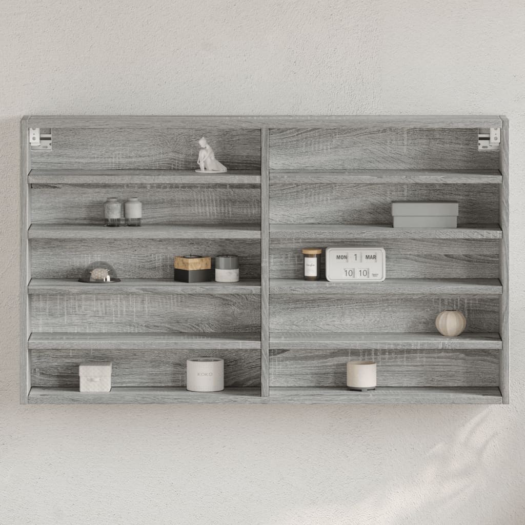 Vitrinekast 100x15x58 cm bewerkt hout grijs sonoma eikenkleurig - AllerleiShop