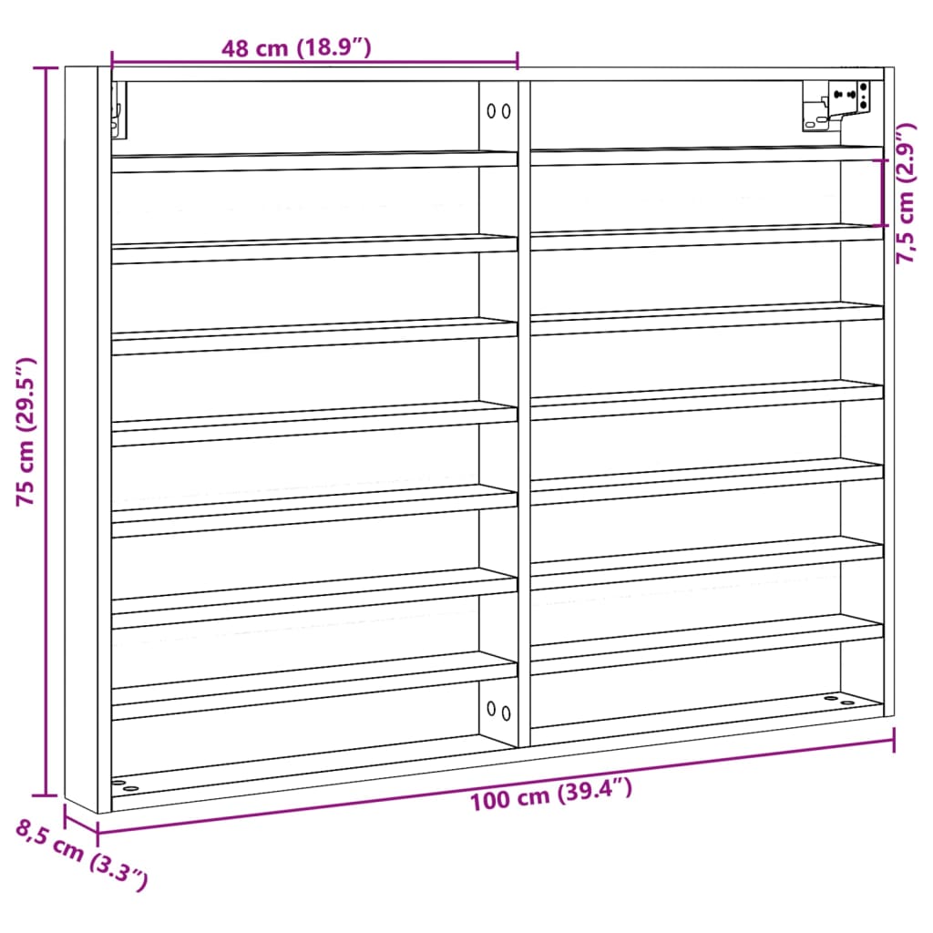 Vitrinekast 100x8,5x75 cm bewerkt hout wit - AllerleiShop