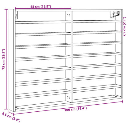 Vitrinekast 100x8,5x75 cm bewerkt hout zwart - AllerleiShop