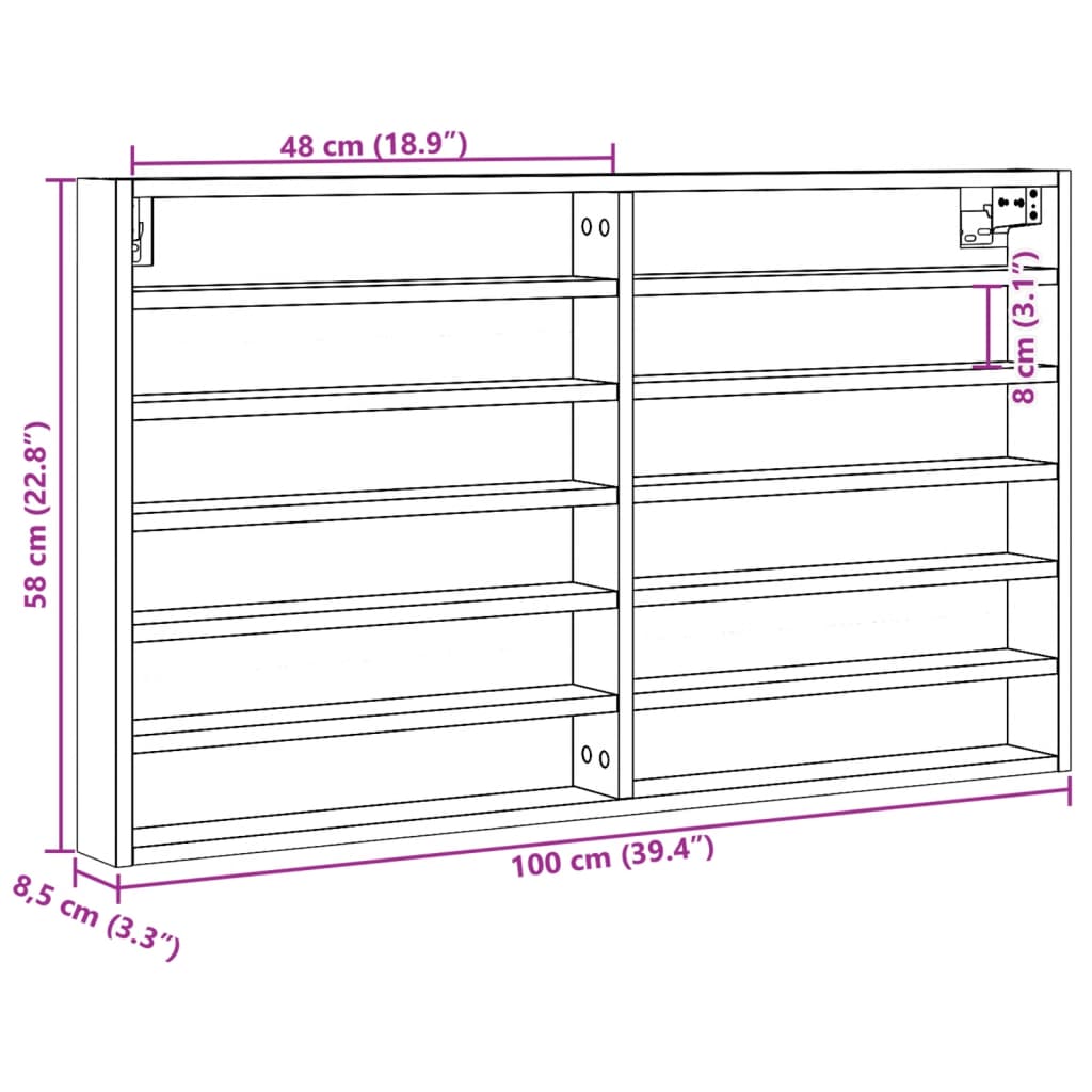 Vitrinekast 100x8,5x58 cm bewerkt hout wit - AllerleiShop