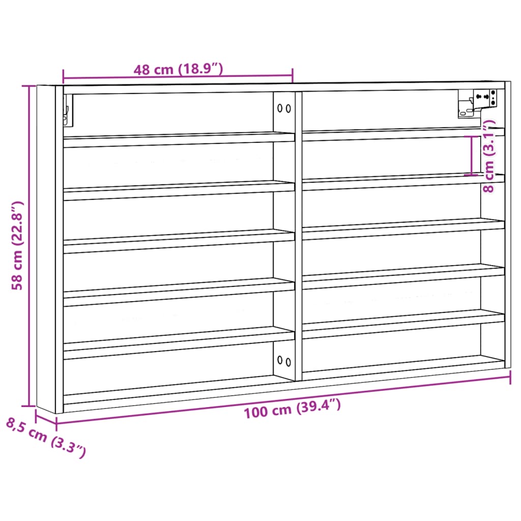 Vitrinekast 100x8,5x58 cm bewerkt hout zwart - AllerleiShop