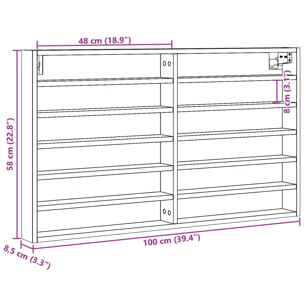 Vitrinekast 100x8,5x58 cm bewerkt hout sonoma eikenkleurig - AllerleiShop