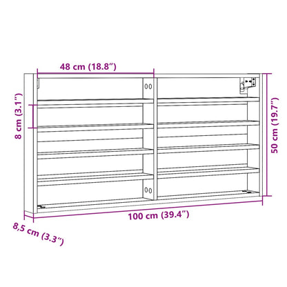 Vitrinekast 100x8,5x50 cm bewerkt hout wit - AllerleiShop