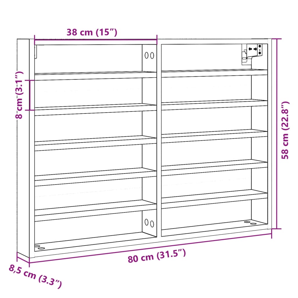 Vitrinekast 80x8,5x58 cm bewerkt hout wit - AllerleiShop