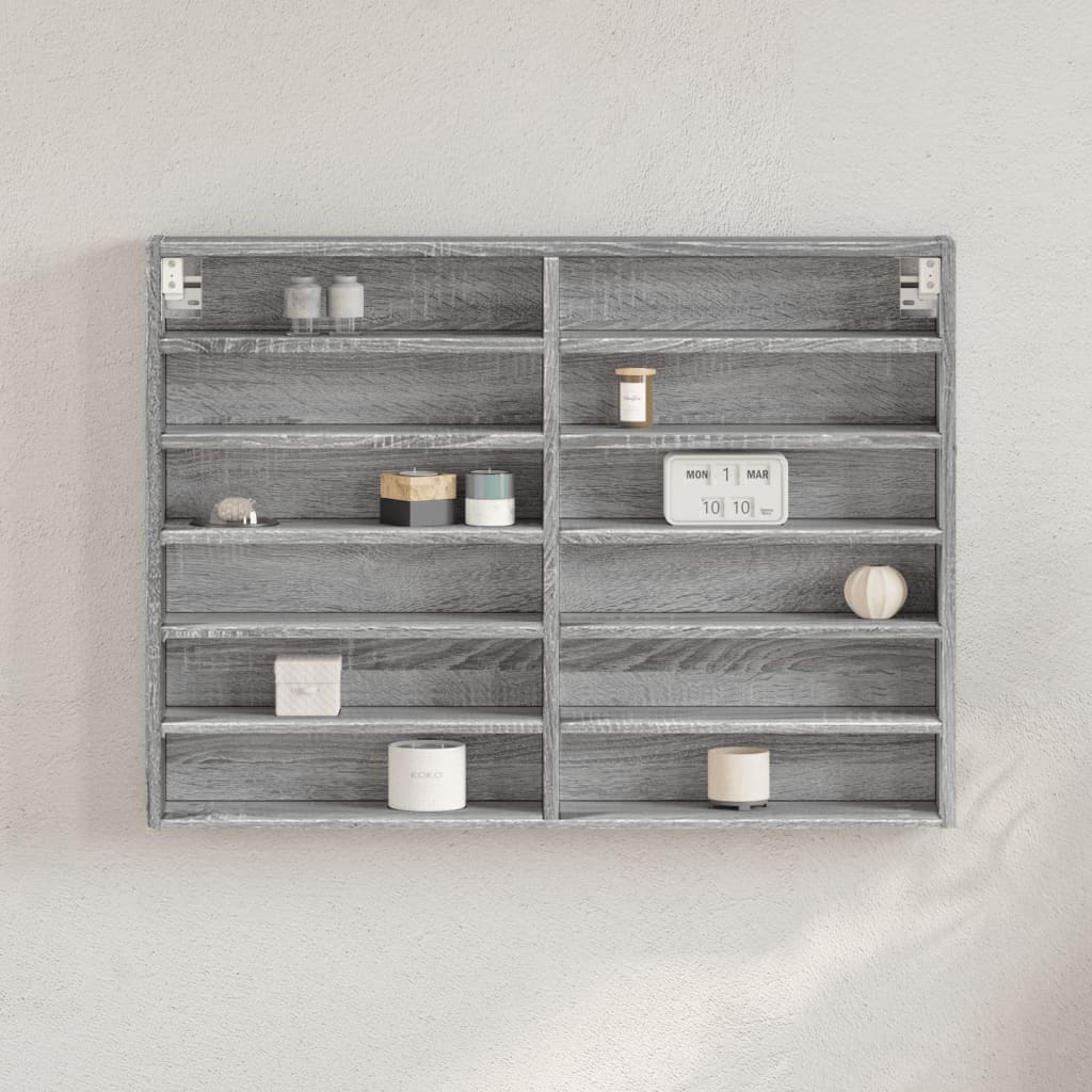 Vitrinekast 80x8,5x58 cm bewerkt hout grijs sonoma eikenkleur - AllerleiShop