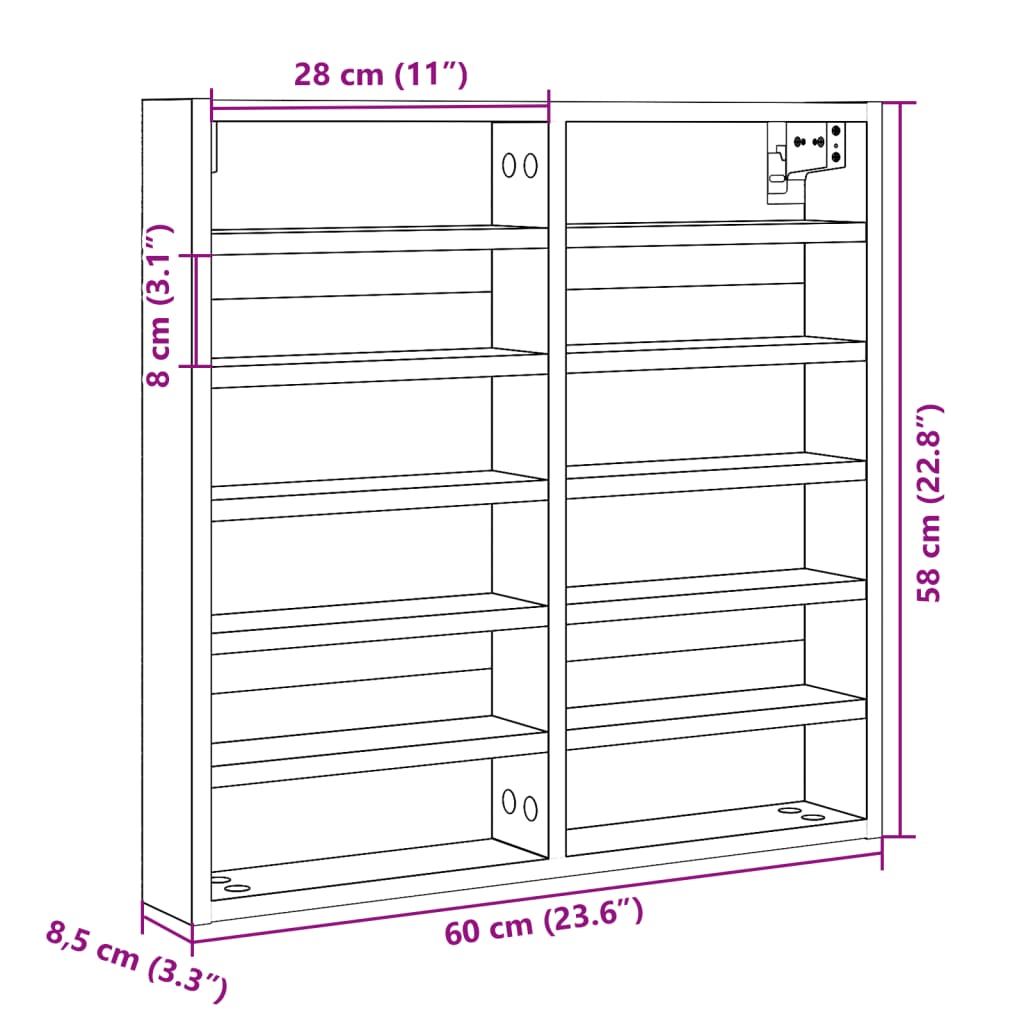 Vitrinekast 60x8,5x58 cm bewerkt hout wit - AllerleiShop