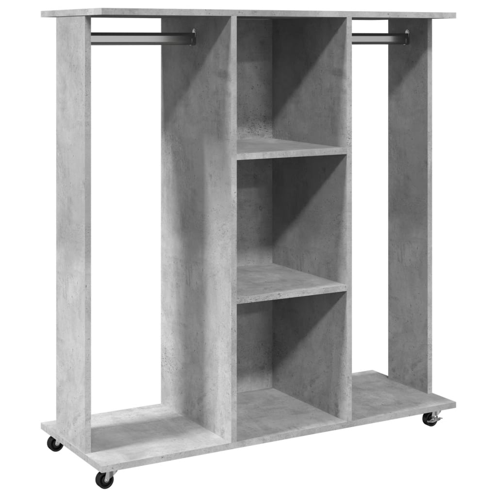 Kledingkast met wielen 102x38x110 cm bewerkt hout betongrijs - AllerleiShop