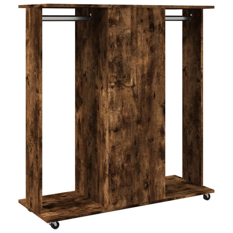 Kledingkast met wielen 102x38x110 cm bewerkt hout gerookt eiken - AllerleiShop