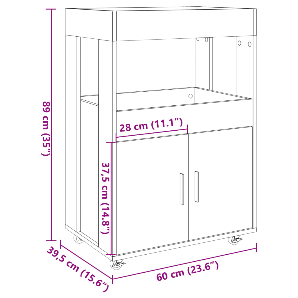 Drankkar 60x39,5x89 cm bewerkt hout wit - AllerleiShop