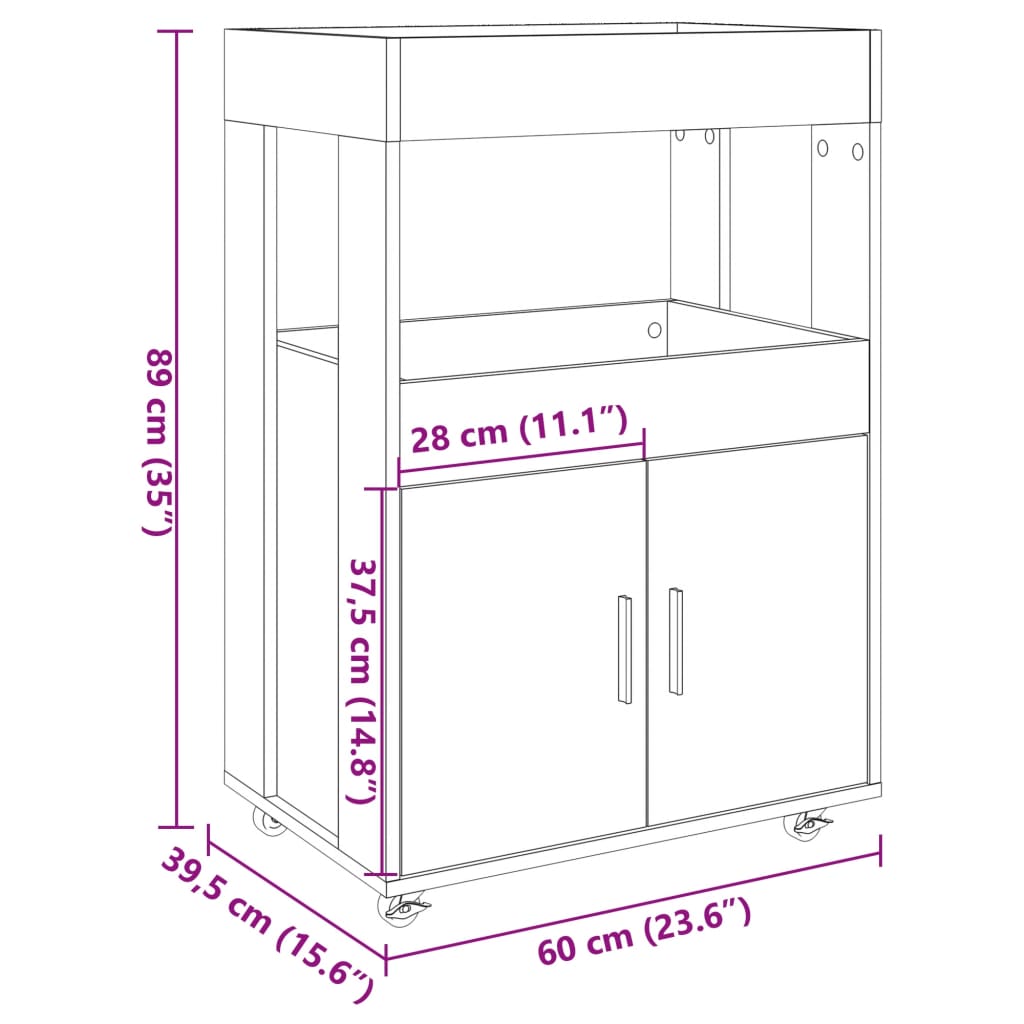 Drankkar 60x39,5x89 cm bewerkt hout betongrijs - AllerleiShop