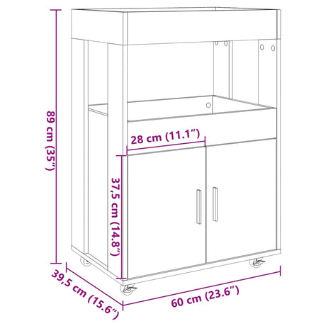 Drankkar 60x39,5x89 cm bewerkt hout betongrijs - AllerleiShop