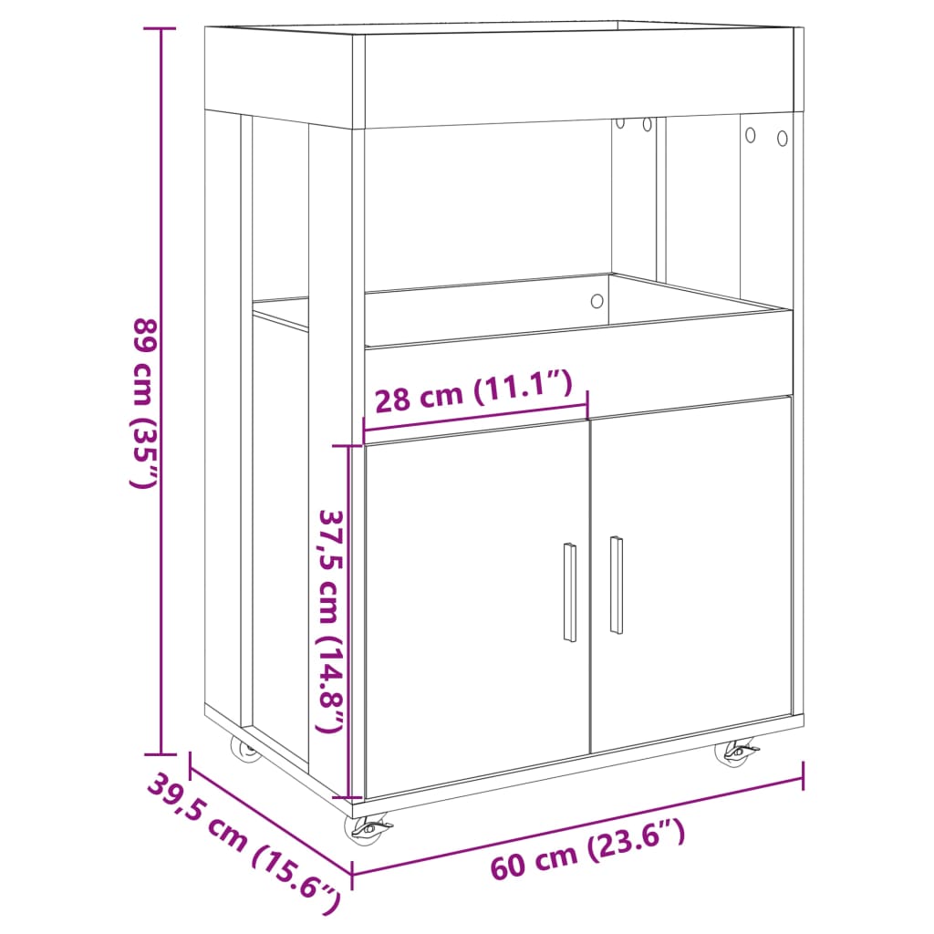 Drankkar 60x39,5x89 cm bewerkt hout grijs sonoma eikenkleurig - AllerleiShop