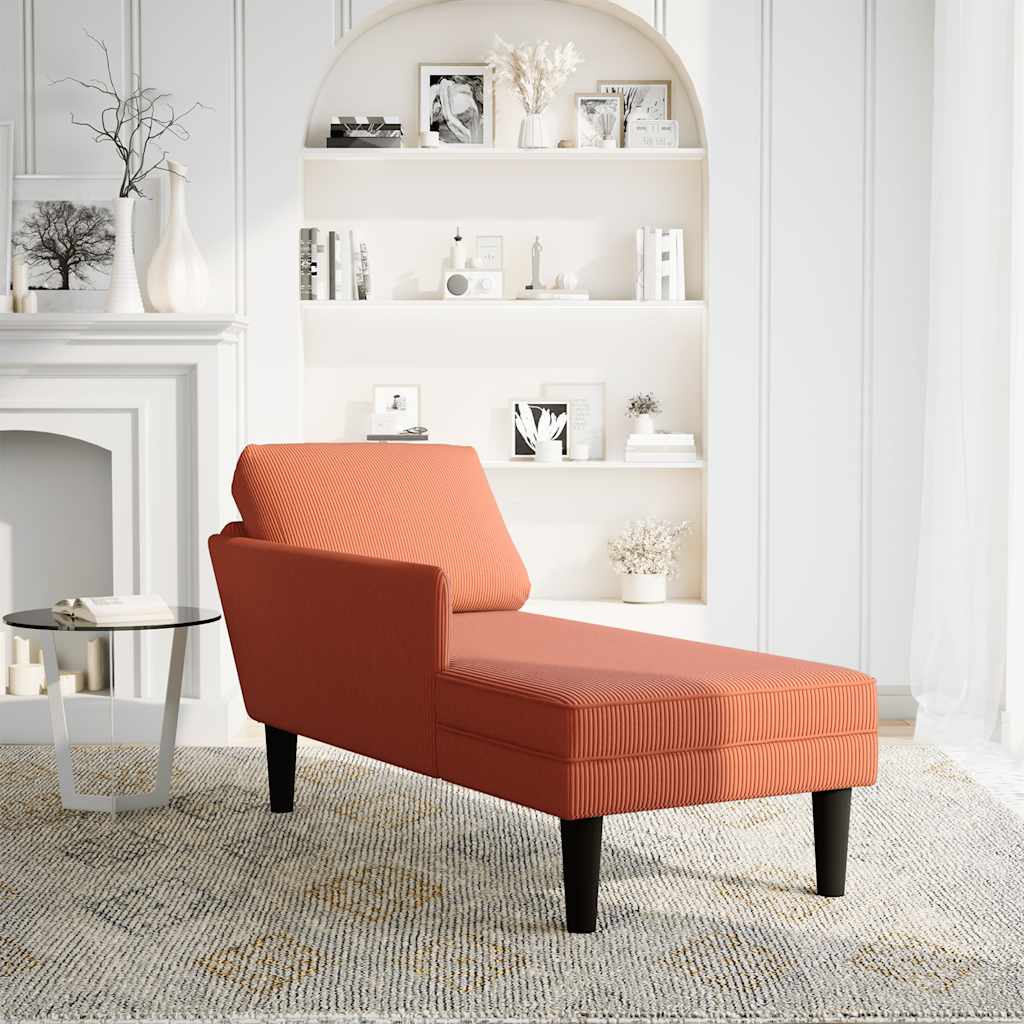 Chaise longue met kussen corduroy stof rood oranje