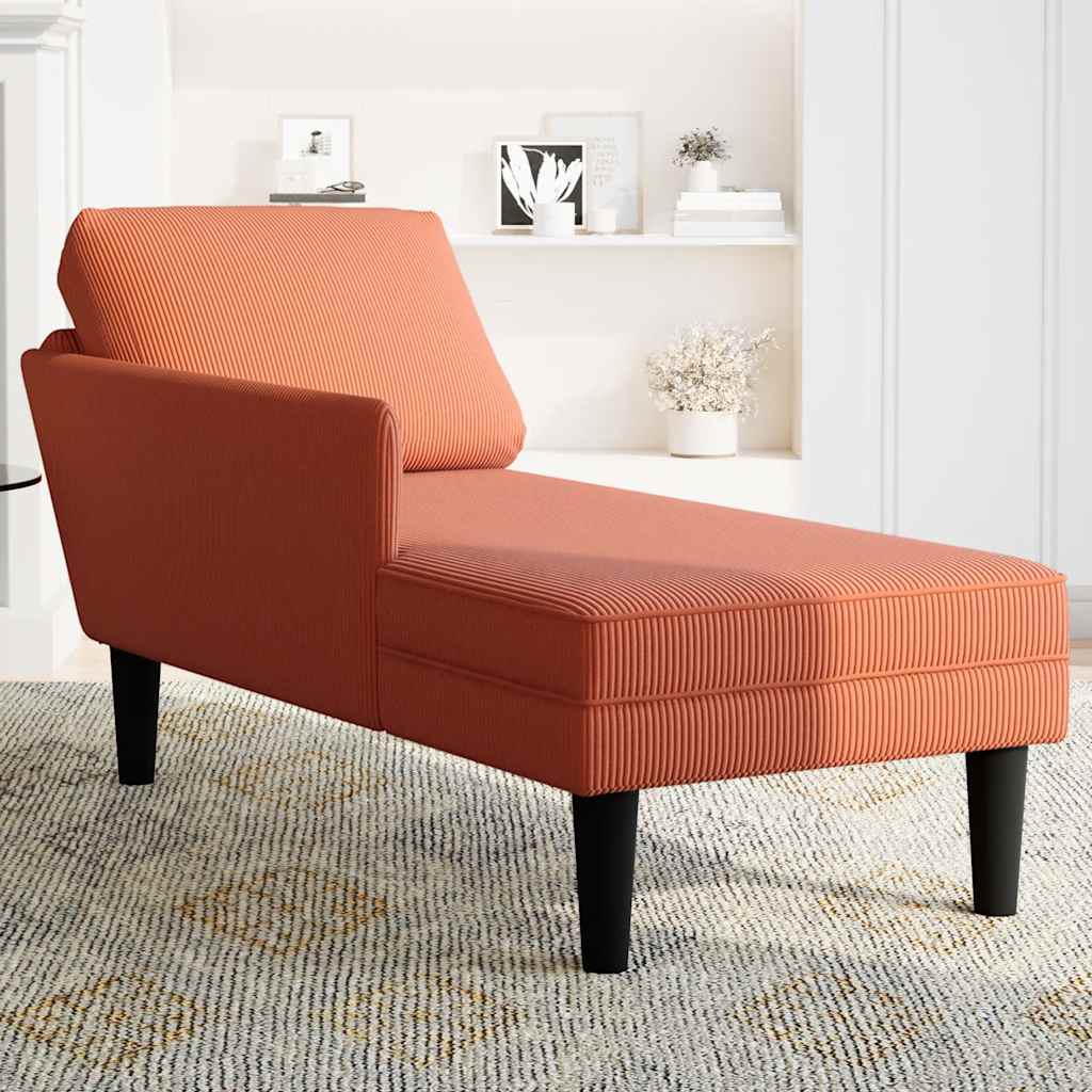 Chaise longue met kussen corduroy stof rood oranje
