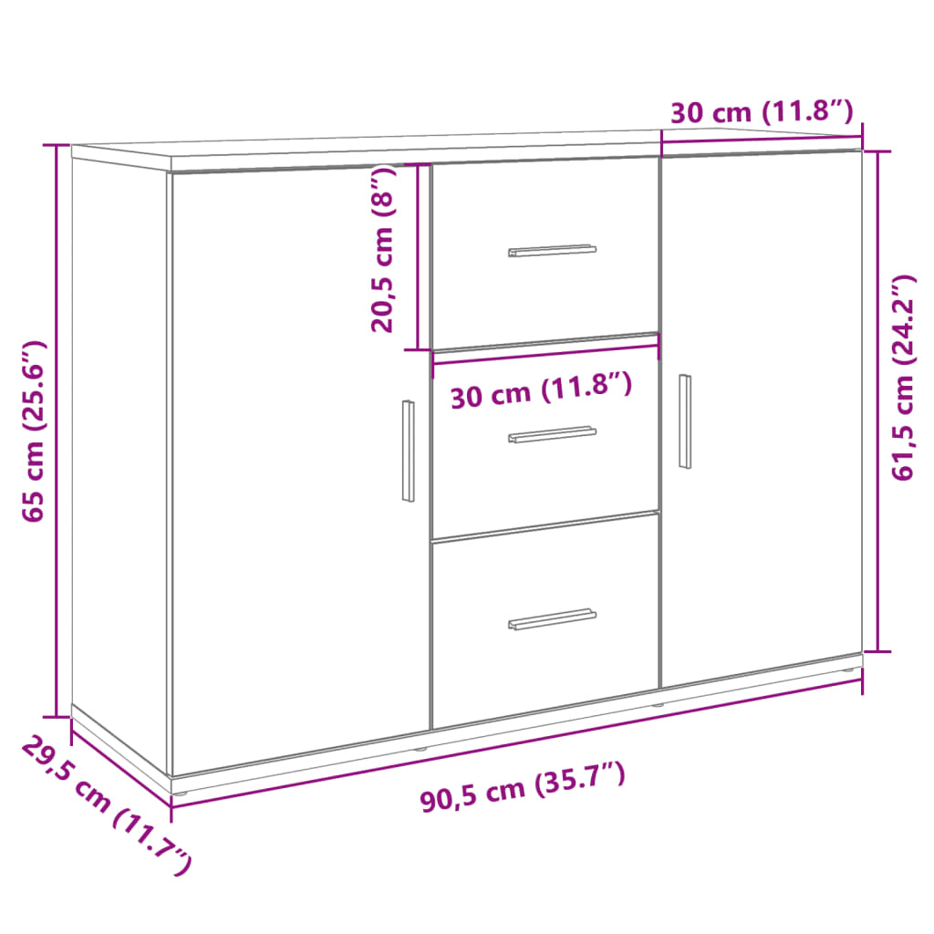 Dressoir 90,5x29,5x65 cm bewerkt hout wit - AllerleiShop