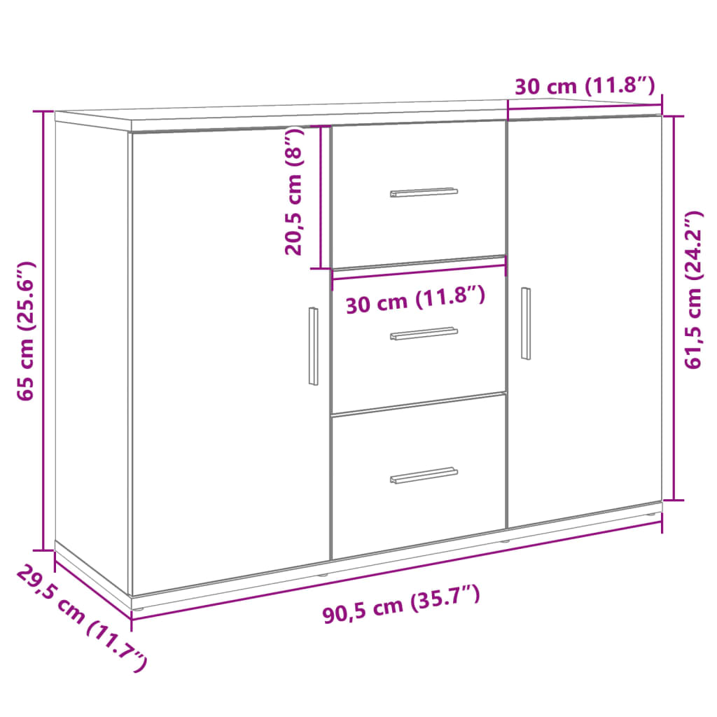 Dressoir 90,5x29,5x65 cm bewerkt hout betongrijs - AllerleiShop