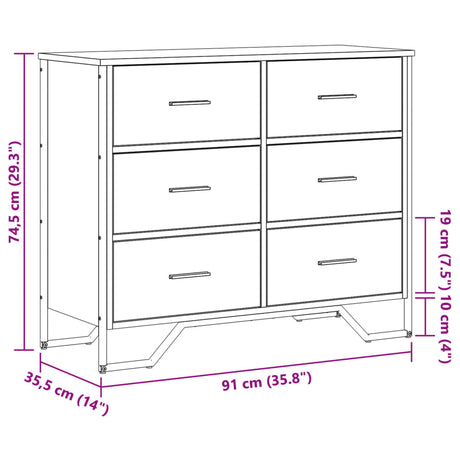 Ladekast 91x35,5x74,5 cm bewerkt hout bruin eikenkleurig - AllerleiShop